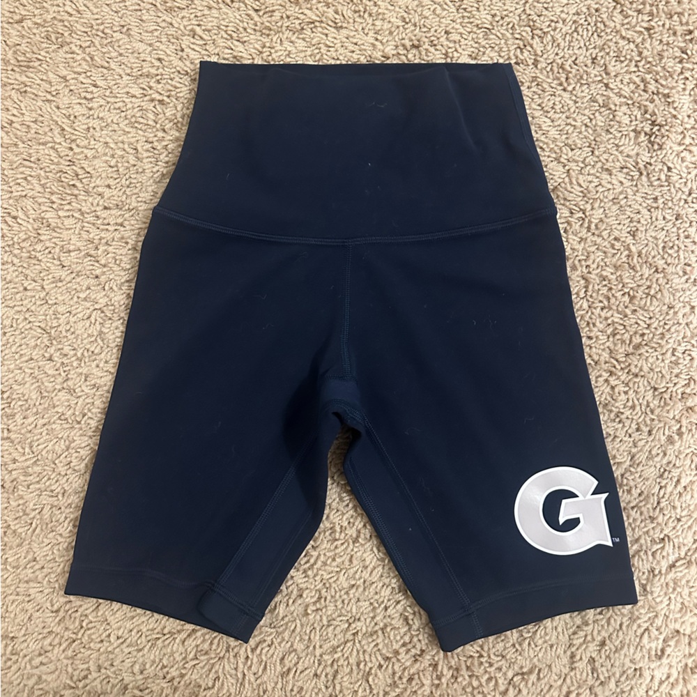 Lululemon Navy High-Waist Bike Shorts with Georgetown Logo